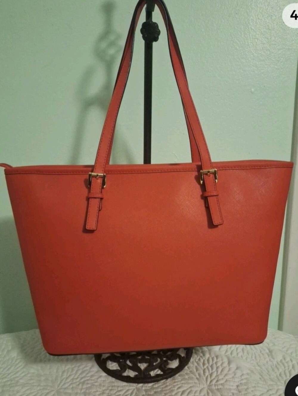 Michael Kors Bright Red Saffiano Leather Tote with Gold Hardware - Picture 4 of 6